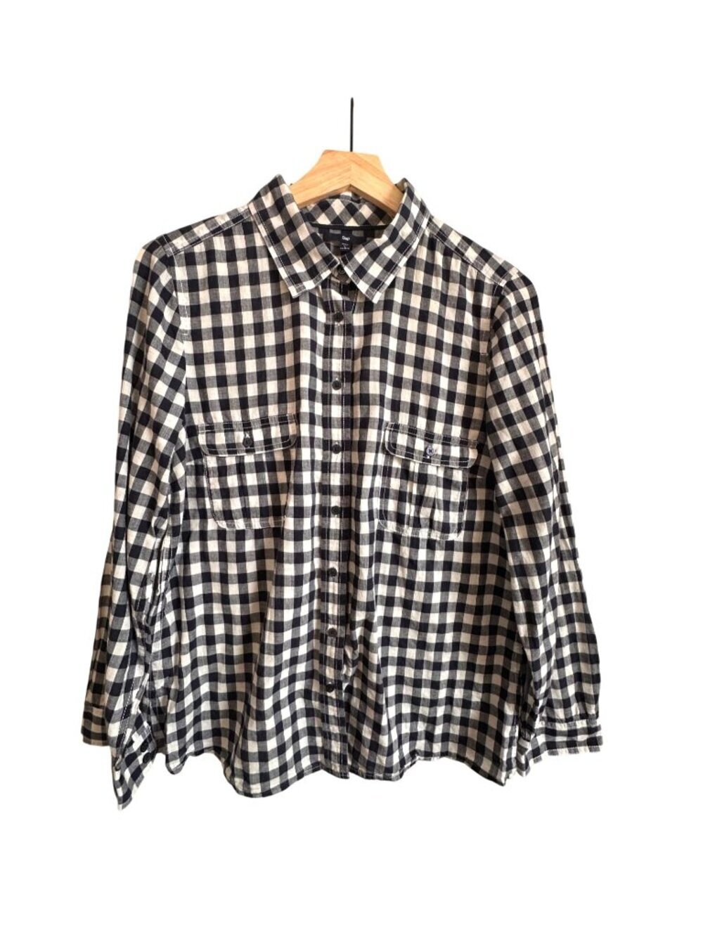 Gap Gingham Check Cotton Patch Pocket Shirt, Light weight, Blue/white,  Size L.